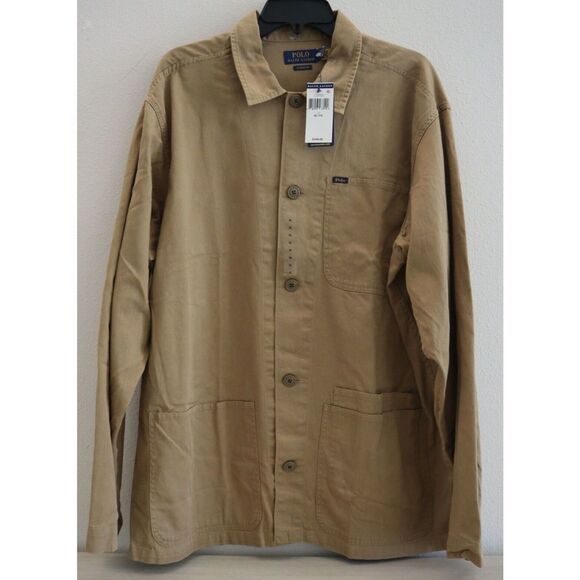 Polo Ralph Lauren Men Sz XL Luxury Beige Classic Fit Twill Utility Overshirt $19 - Picture 1 of 9